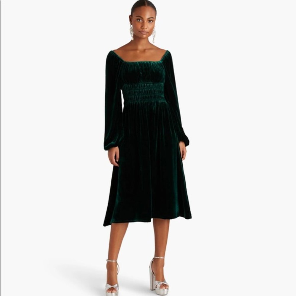 Hill House Jasmine Nap Dress in Green Velvet
